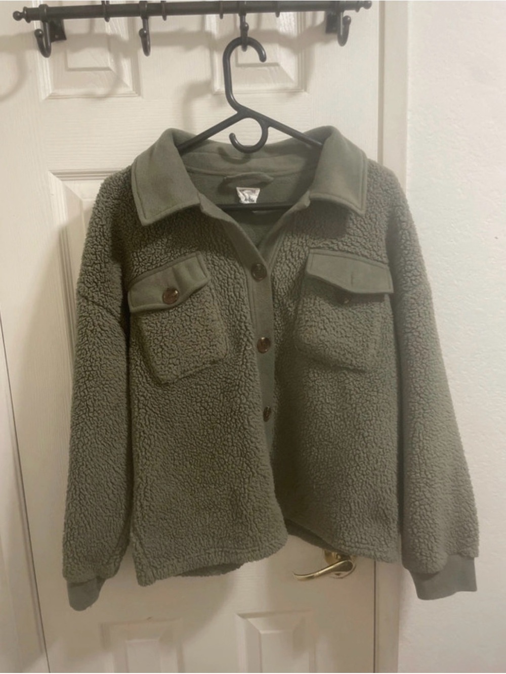 Hippie Rose Olive Green Teddy Sherpa Button Jacket